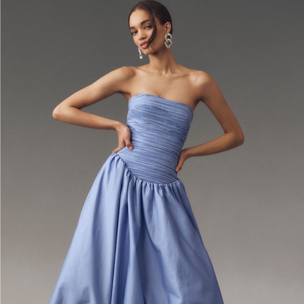 Anthropologie Strapless Blue Dress